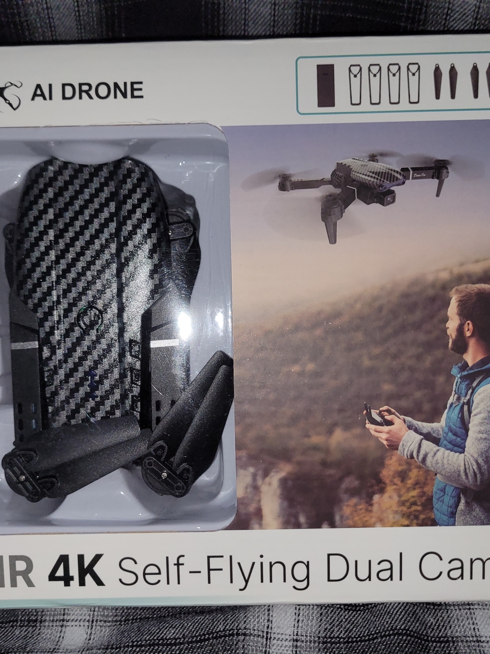 AI Drone 4K Self-Flying Dual Camera Drone - Black Carbon Pattern